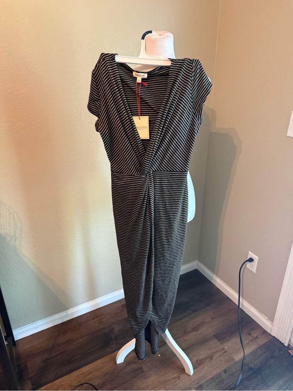 Rolla Coster Black & White Striped V-Neck Midi Dress